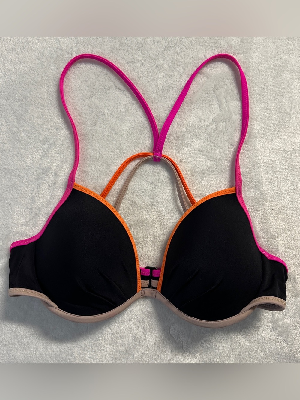VICTORIA'S SECRET women's black neon padded cross back bikini top, 32 C.